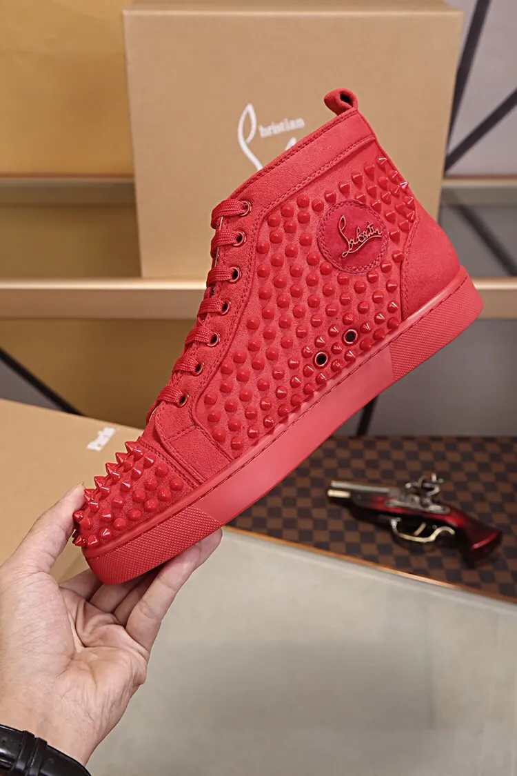 Ex-factory price 480. christian louboutin (CL red sole shoes) counter nail series, high-top casual sneakers for couples 📢 📢 📢 Exclusive hot style release 🎈🎈💪 Movable latex feet 👻 Finished outsole stitching line [satisfied] 😝Female 35-40# Male 38#-46, global supply😝 [Top version]: original imported cowhide upper, top original leather lining, original molded TPU outsole, original 1:1 detail processing, original shoe last, large quantity available from stock,